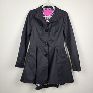 Betsey Johnson Jacket Rain Trench Coat Black Small Pink